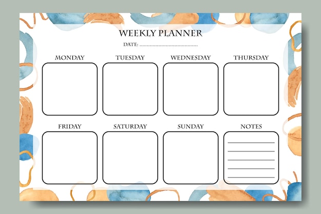 Premium Vector | Simple Watercolor Blue Shapes Weekly Planner ...