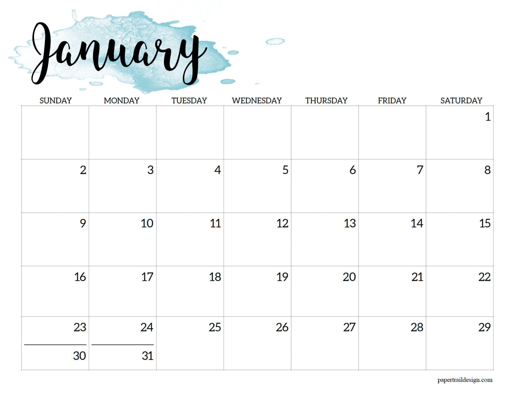 2022 Calendar Printable Watercolor - Paper Trail Design