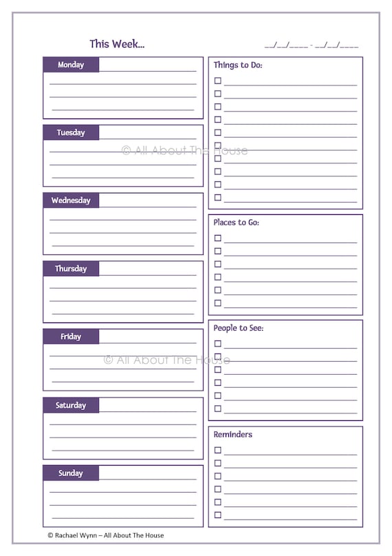 EDITABLE Printable Weekly Planner Time Management Product Number ...