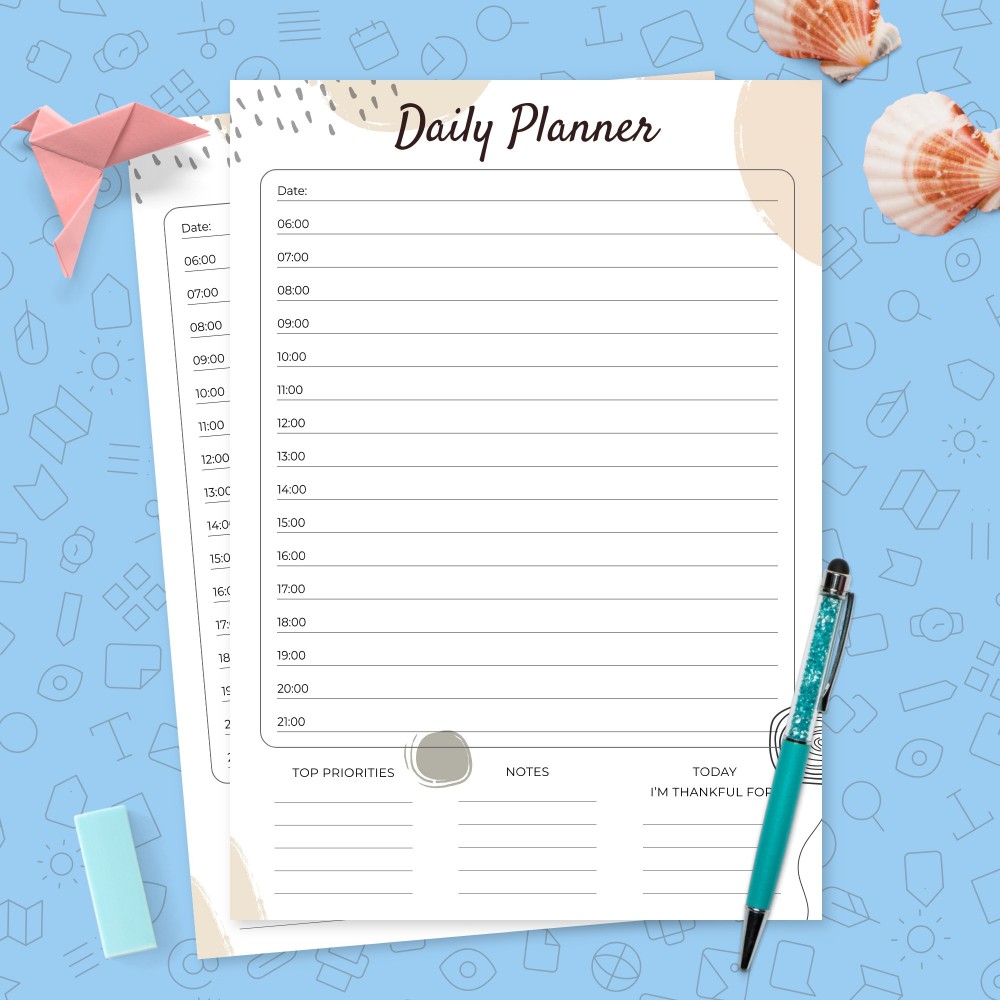 Daily Planner with Time Slots Template Template - Printable PDF