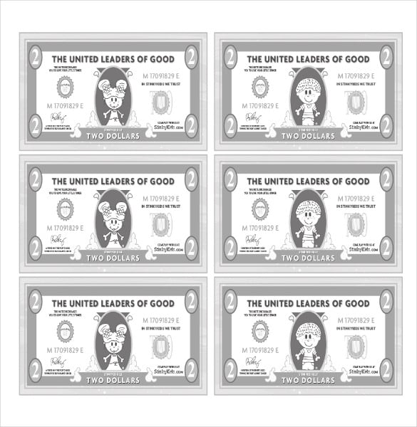 printable play money black and white