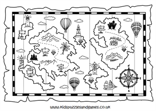 Treasure Map Colouring Page - Kids Puzzles and Games