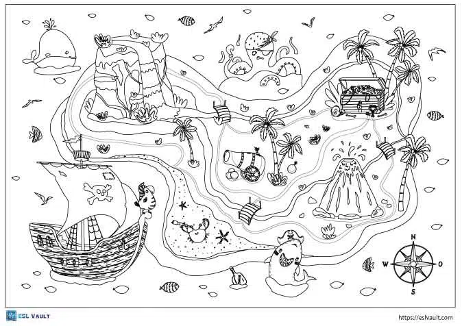 16 free treasure map coloring pages - ESL Vault
