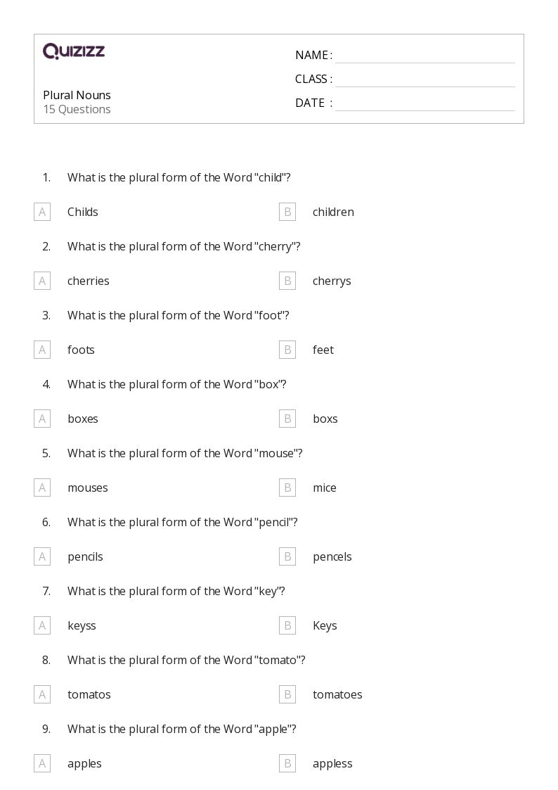 50+ Plural Nouns worksheets for 6th Year on Quizizz | Free &  Printable