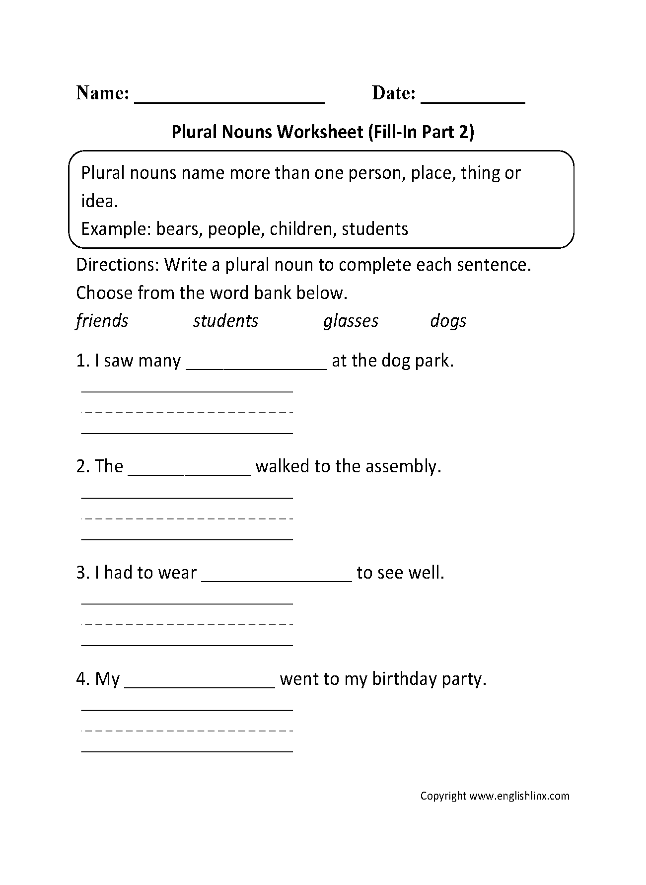 Nouns Worksheets | Singular and Plural Nouns Worksheets