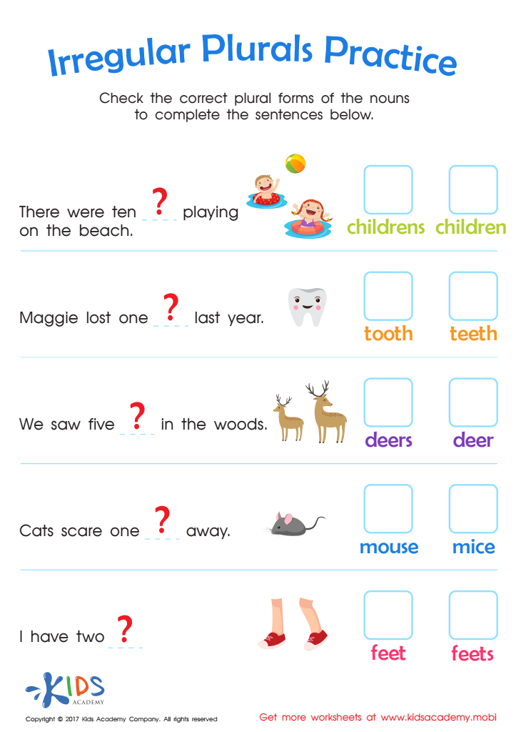 Irregular Plural Nouns Worksheet, Printable PDF for Kids