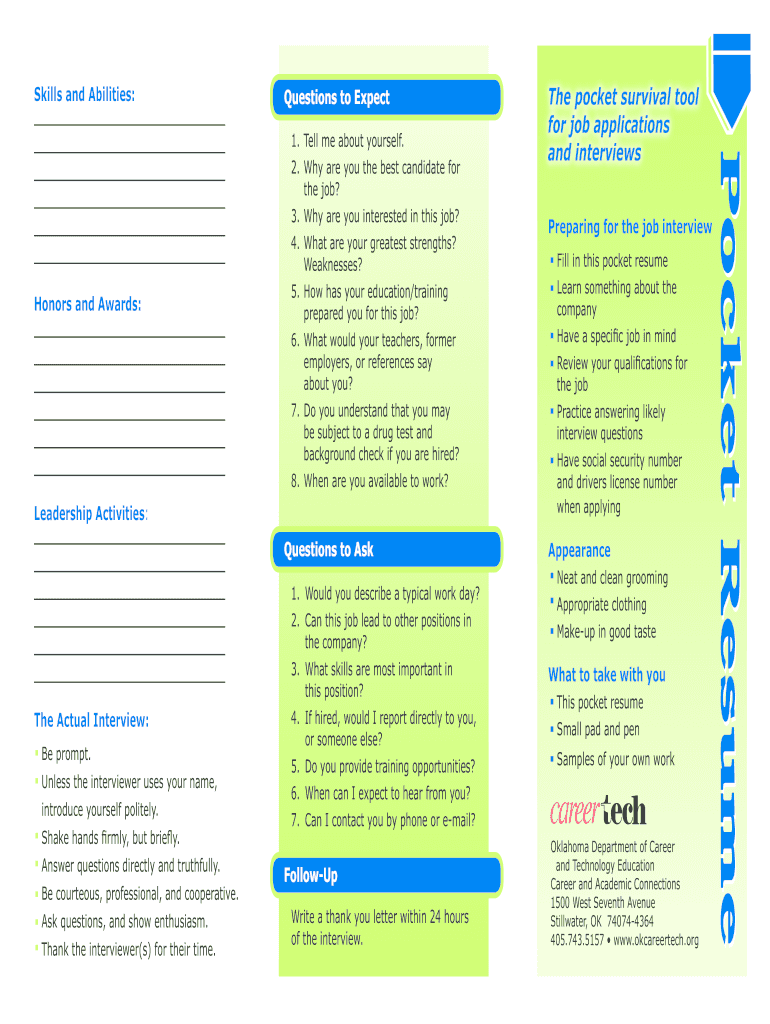 Pocket Resume - Fill Online, Printable, Fillable, Blank | pdfFiller