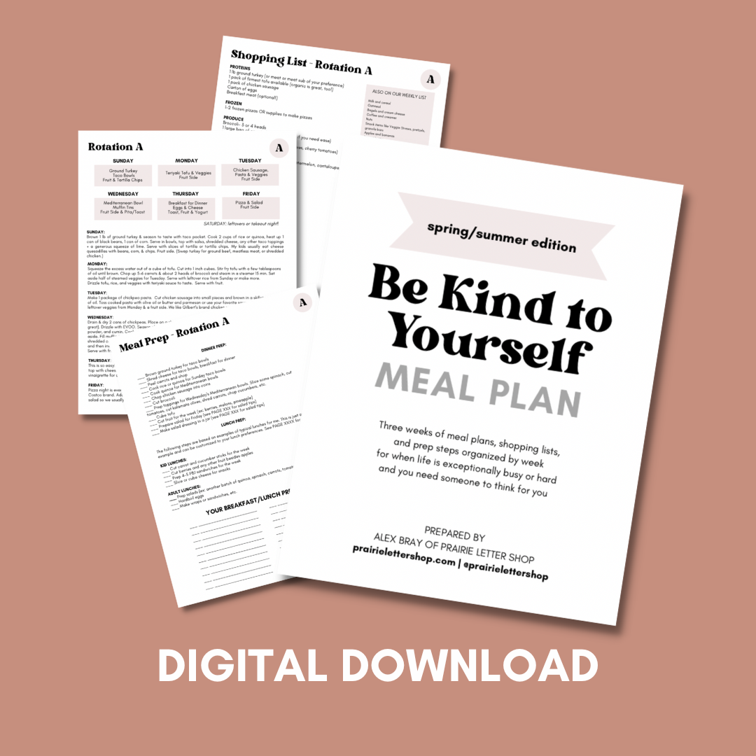 Be Kind to Yourself Meal Plan Printable - Prairie Letter Shop