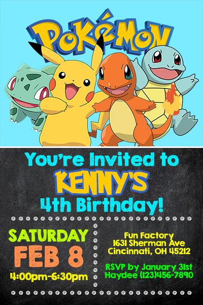 Pokemon Invitations with Pikachu and Ash | General Prints