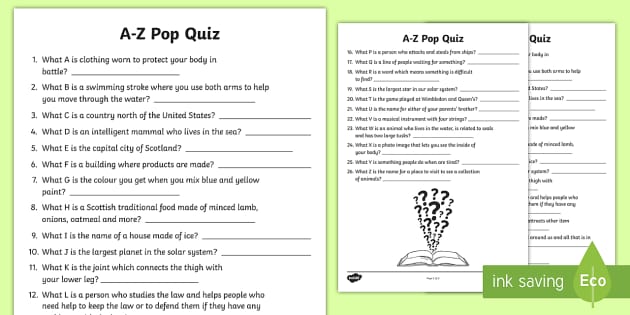 printable pop quiz questions and answers
