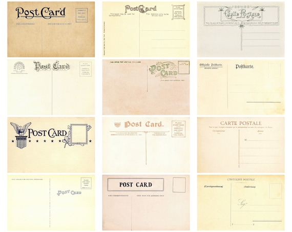 12 Antique Postcard Backs INSTANT DOWNLOAD Set of 12 Printable ...