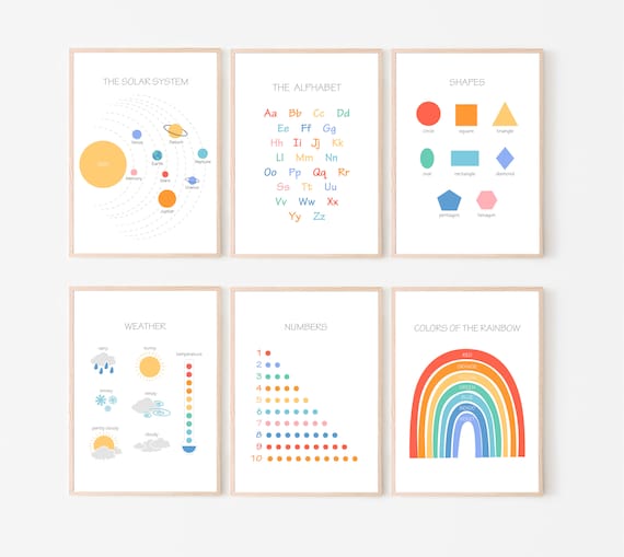 Educational Posters Set for Playroom and Kids and Toddlers ...