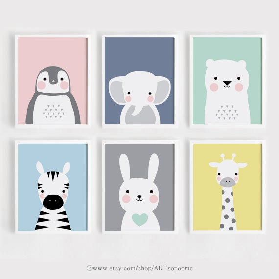 Printable Nursery Wall Art Set of 6 Poster Baby Art Kids Room ...