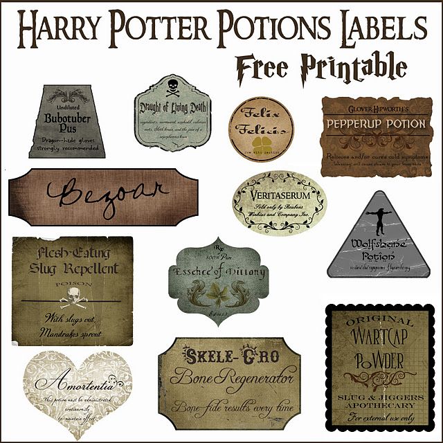 HARRY POTTER POTION BOTTLE LABELS