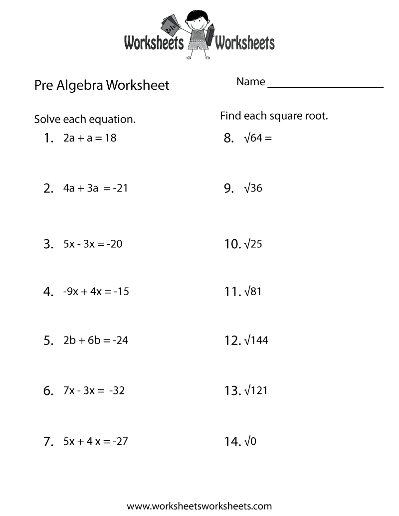 printable pre algebra worksheet
