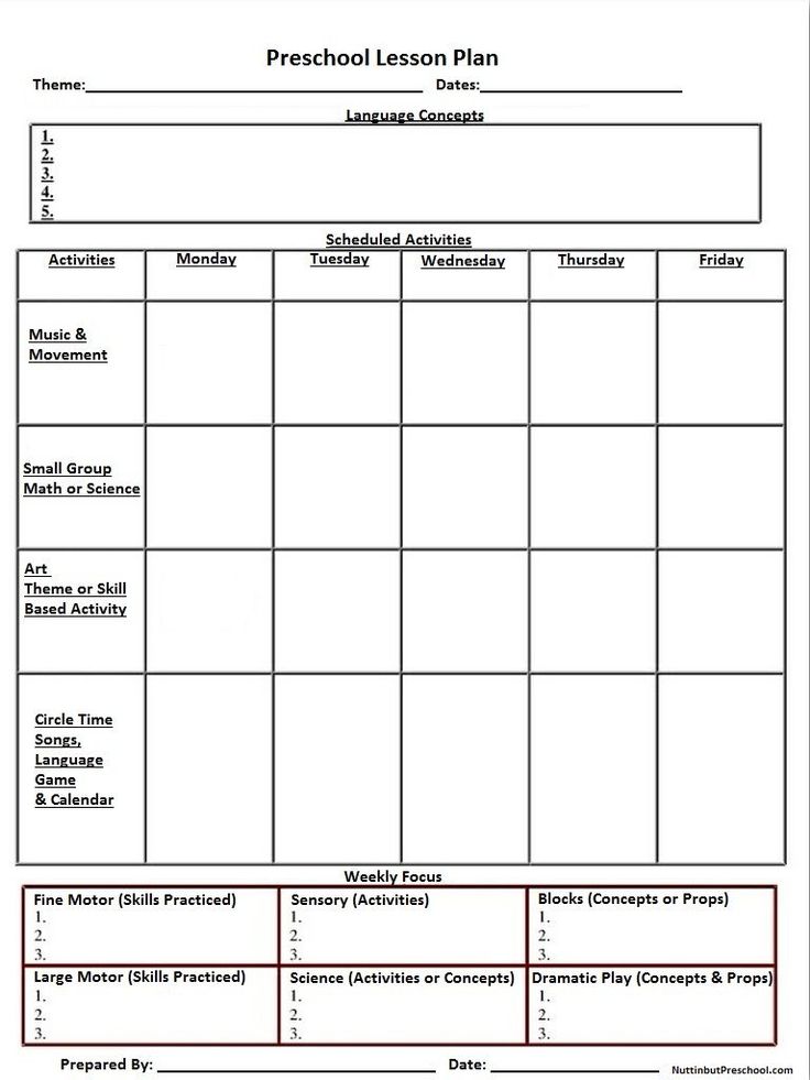 Blank Printable Lesson Plan Sheet | Nuttin But Preschool