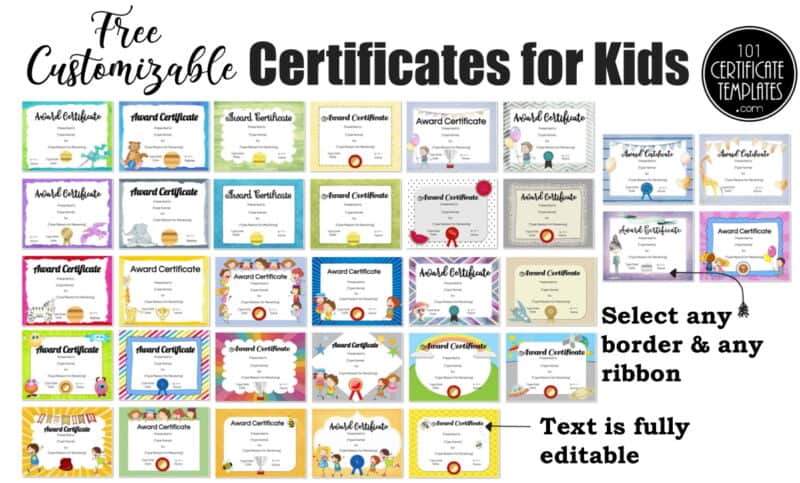 Free Certificates for Kids | Customize Online & Print at Home - Worksheets Library for Free Printable Awards For Kindergarten