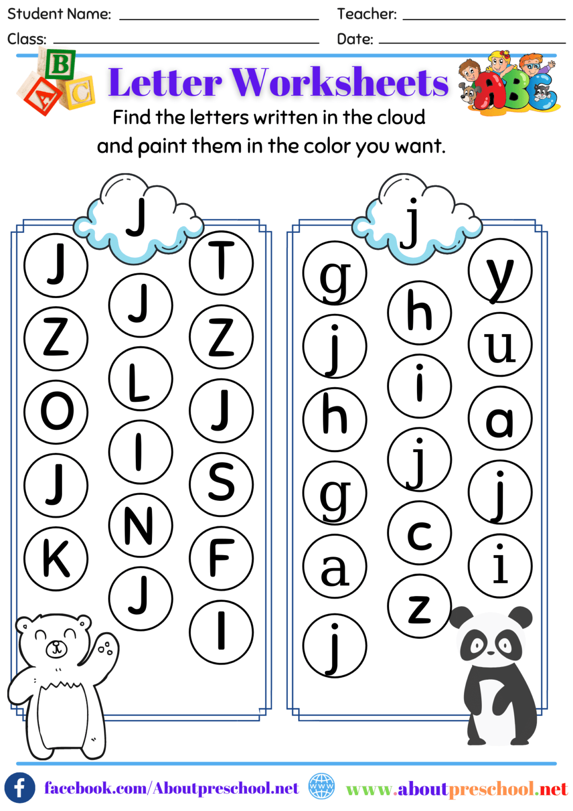 printable preschool worksheet letter j