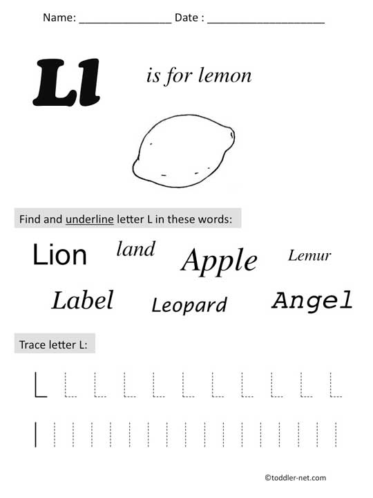 printable preschool worksheet letter l