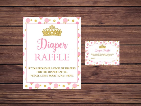 Princess Baby Shower Diaper Raffle Tickets Pink and Gold Baby ...