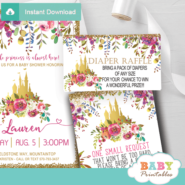 printable princess diaper raffle tickets