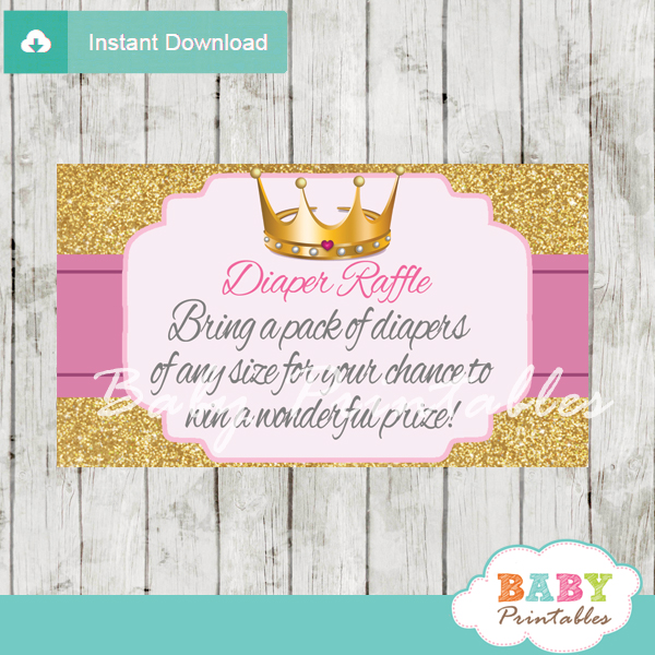 Pink and Gold Royal Princess Diaper Raffle Tickets - D280 - Baby ...