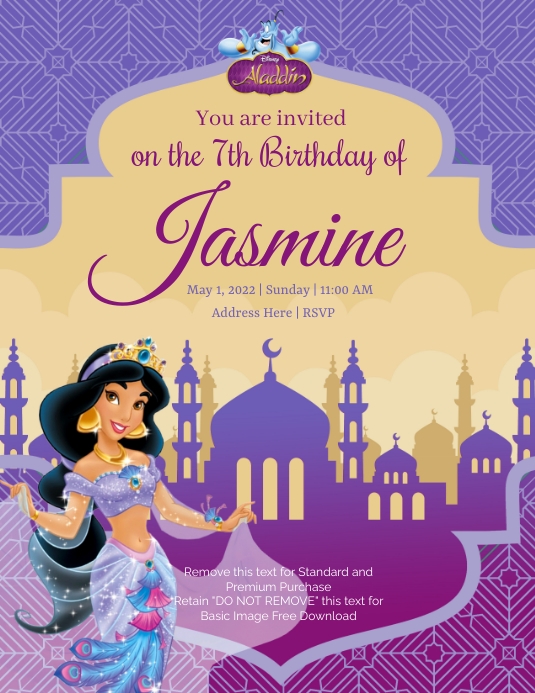 Disney Jasmine Invitation Purple Template | PosterMyWall