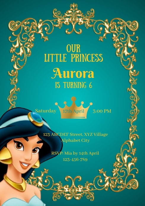 Princess Jasmine Birthday Invitation Ithempulethi | PosterMyWall