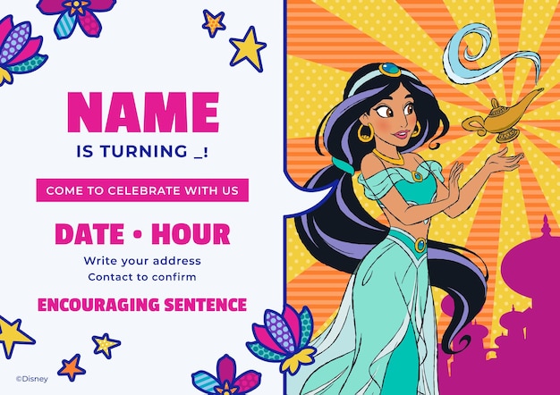Princess Jasmine Birthday Invitation | Premium Disney template