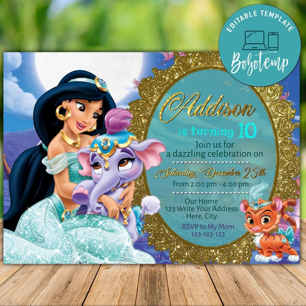 Printable Disney Princess Jasmine Birthday Invitation DIY | Bobotemp