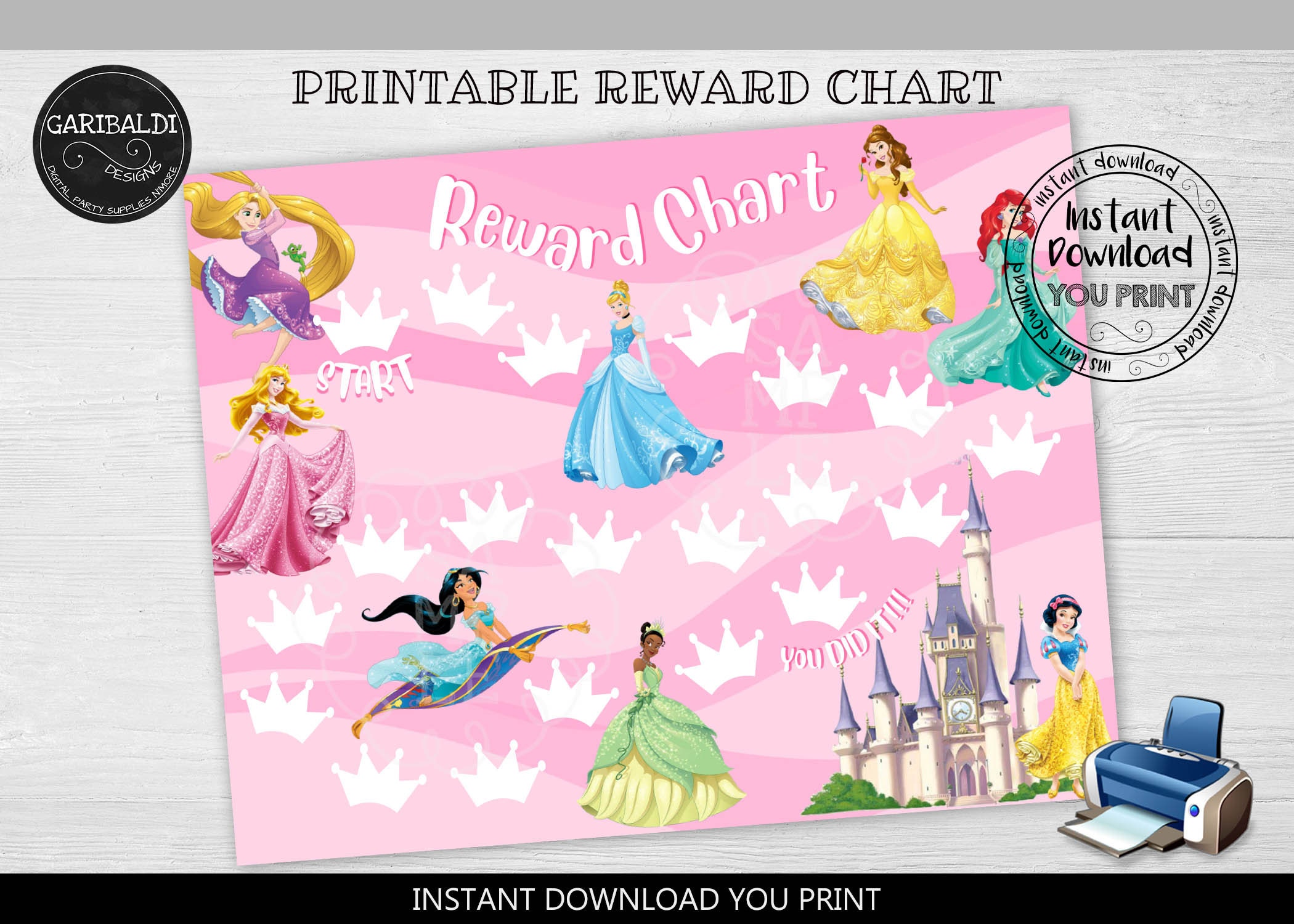 Instant Download Reward Chart Printable Chart Princess Chart Potty ...
