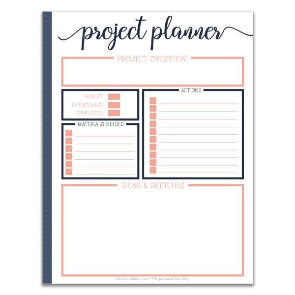 project-planner-free-printable-for-your-planner-six-clever-worksheets-library for Free Printable Craft Project Planner Project Planner | Free printable for your planner! - Six Clever ... - Worksheets Library for Free Printable Craft Project Planner