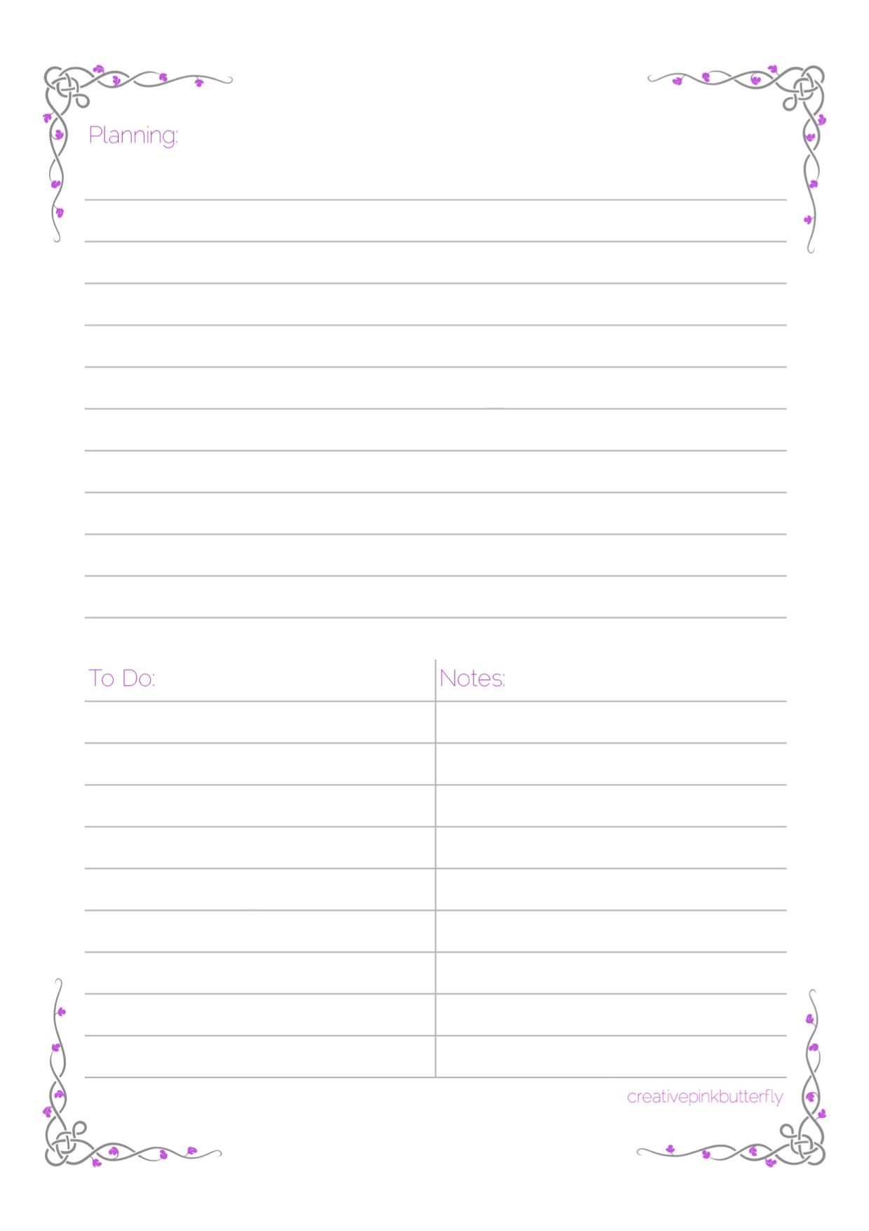Organizing Project Planner Printable | Creative Pink Butterfly