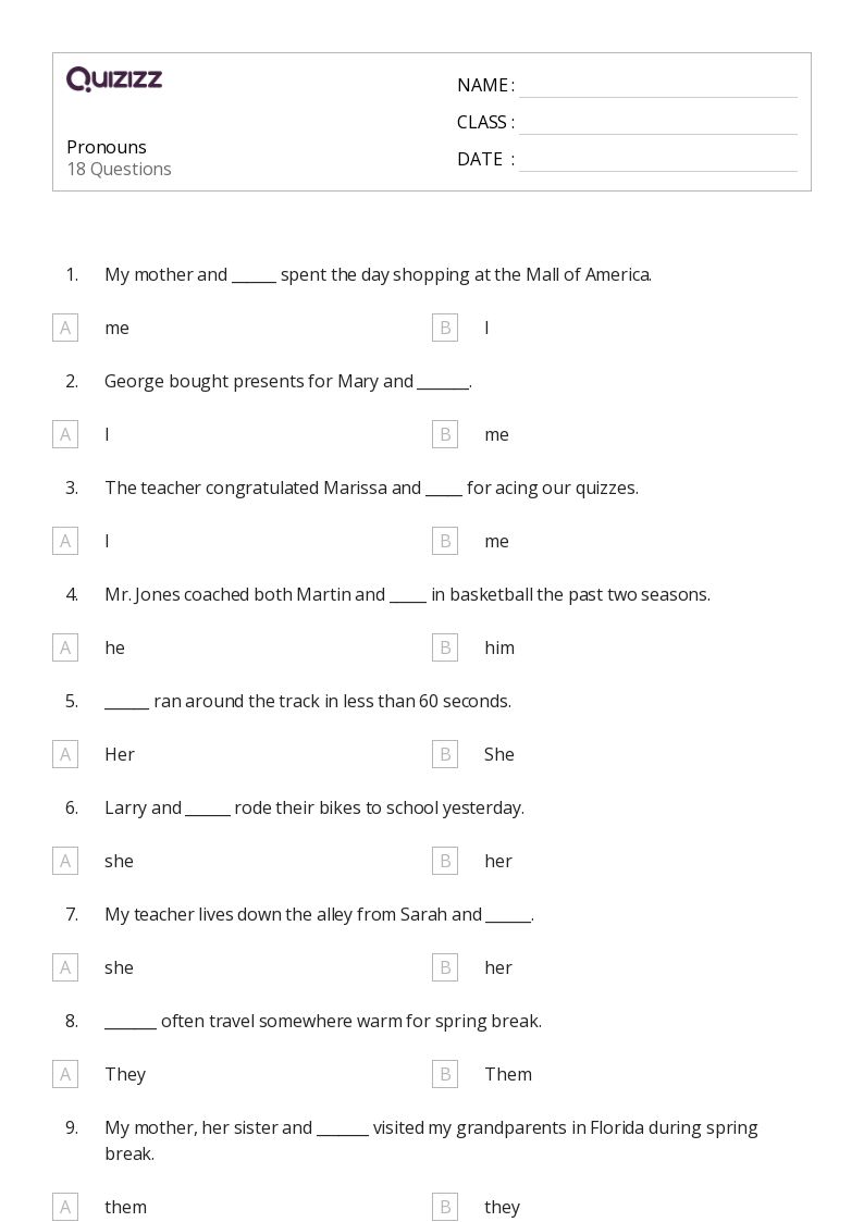printable pronouns worksheet