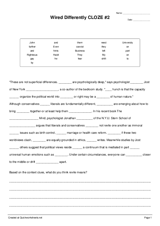 PSYCHOLOGY Worksheets