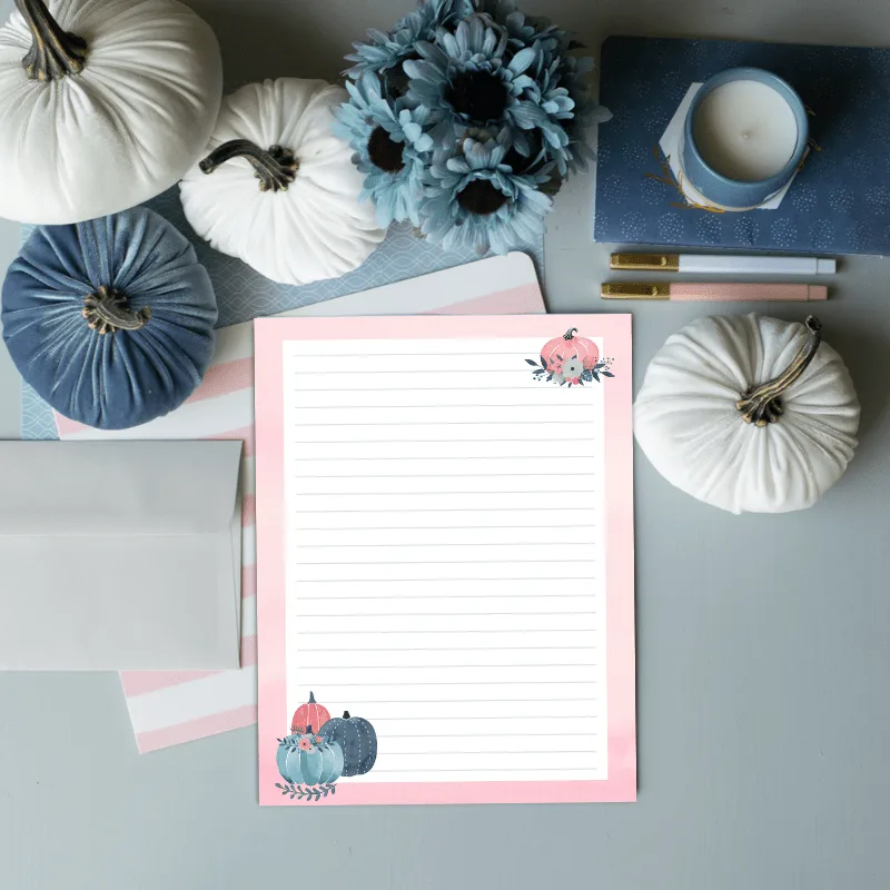 Free Printable Pink and Teal Pumpkin Stationery - Carrie Elle