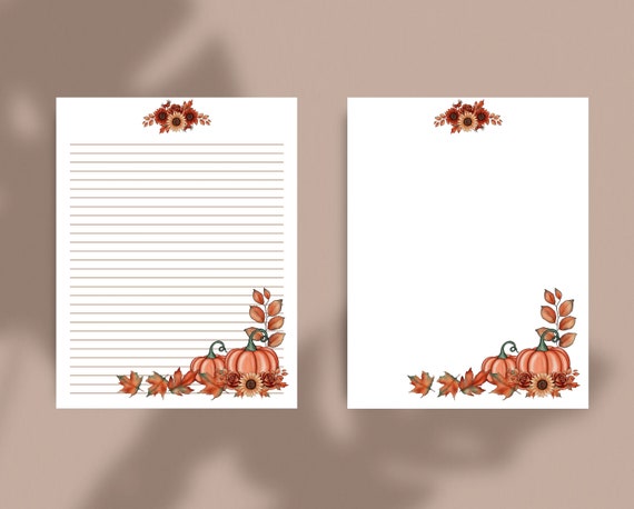 Pumpkin Foliage Printable Stationery With Envelope 8.5x11 1424 ...
