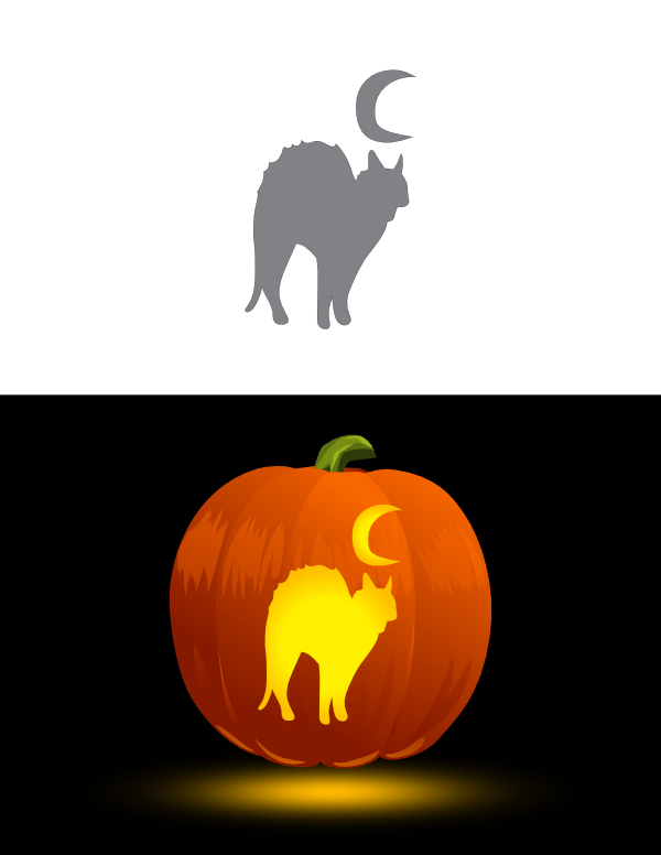Printable Scary Cat and Moon Pumpkin Stencil