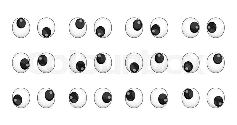 Plastic wobbly animated puppet toy eyes, vector cartoon character ...