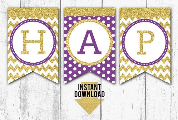 printable purple happy birthday banner