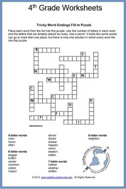 printable puzzles 4th grade