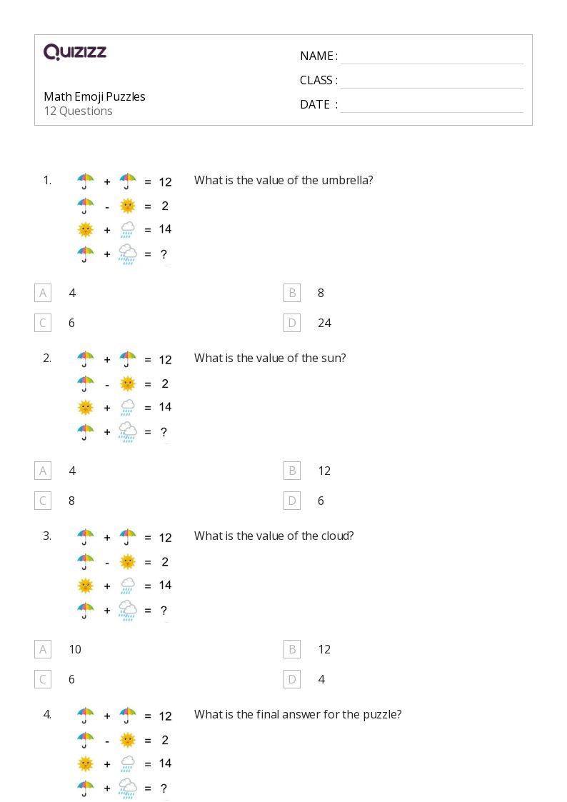50+ Math Puzzles worksheets for 4th Class on Quizizz | Free ...