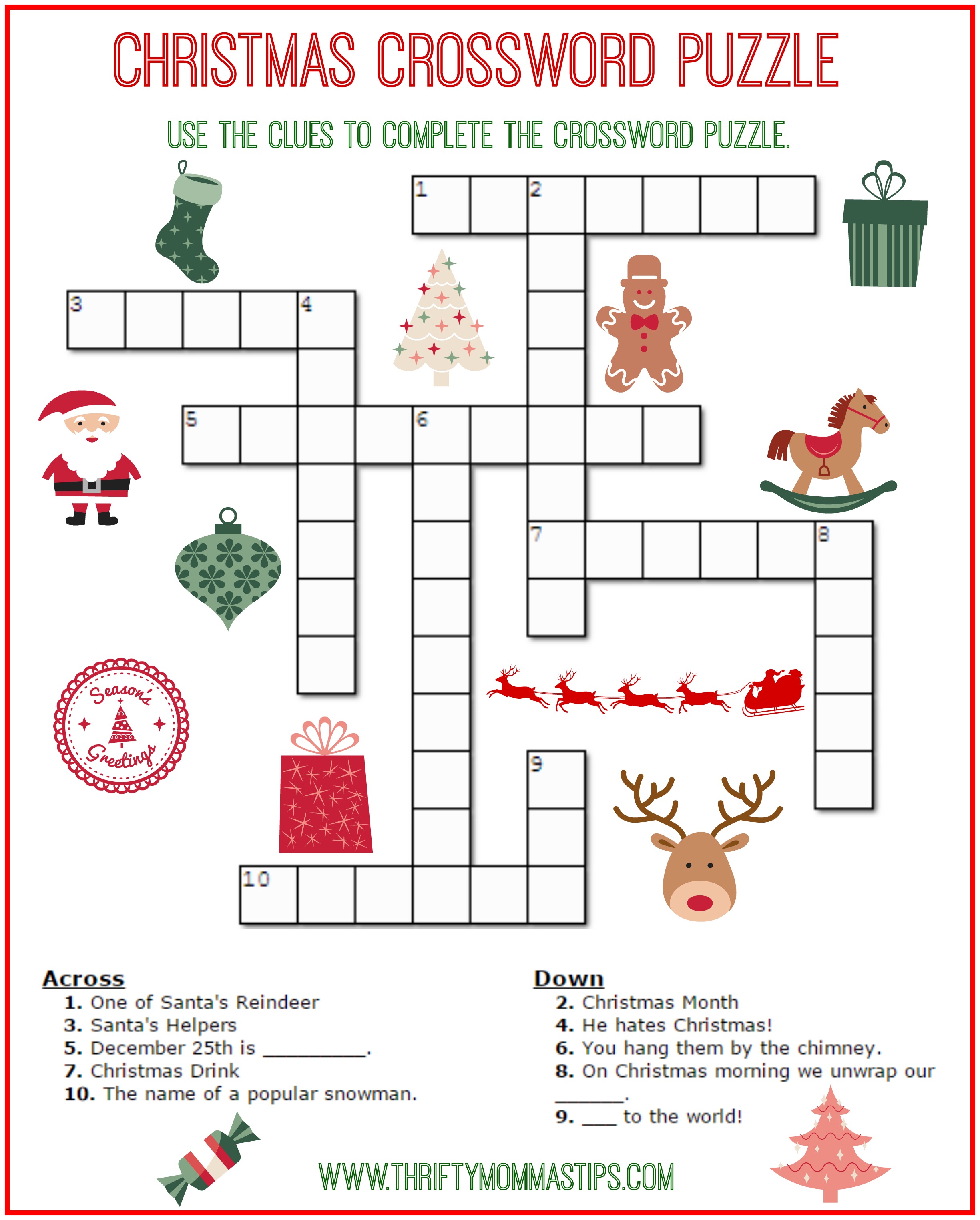 Christmas Crossword Puzzle Printable - Thrifty Mommas Tips