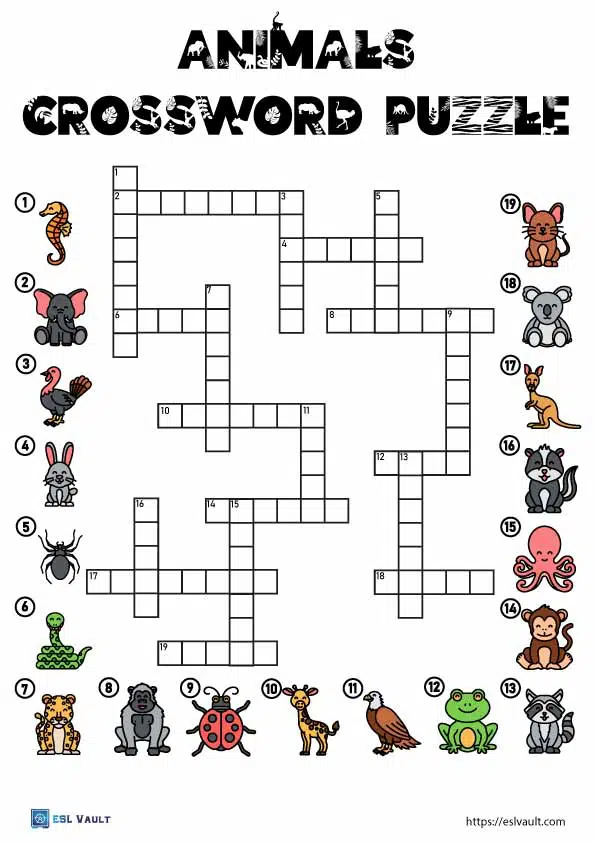 6 free printable animal crossword puzzles - ESL Vault