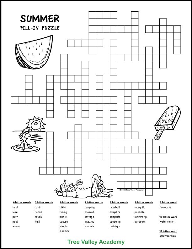 Summer Fill-In Puzzles for Kids
