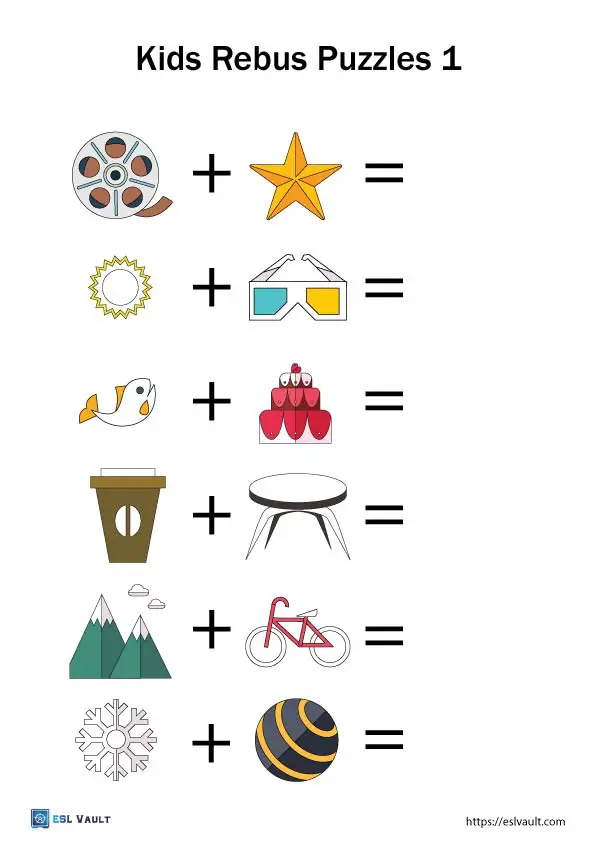 Free printable kids rebus puzzles - ESL Vault