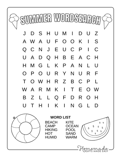 9 Best Free Printable Summer Word Search Puzzles for Kids