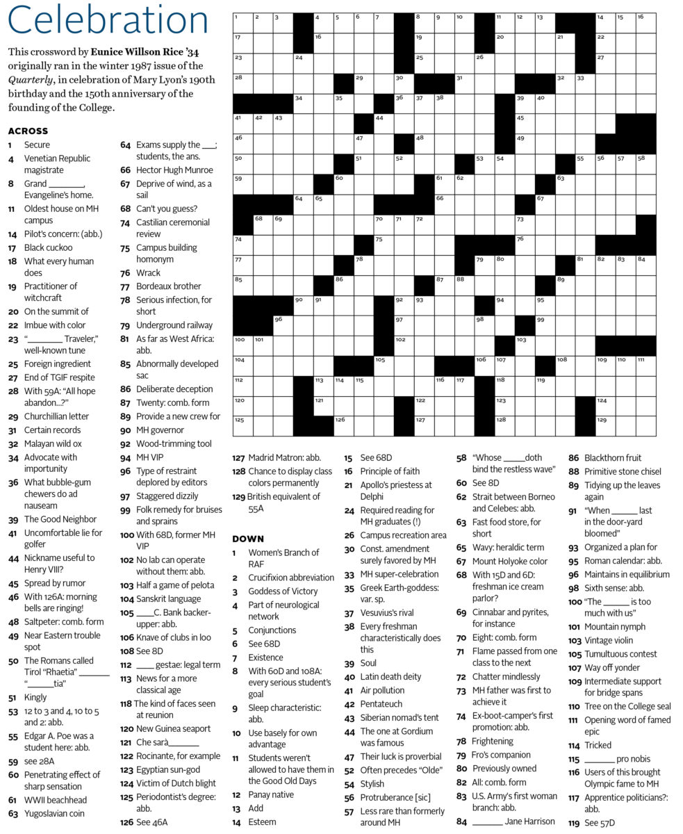 MHC Crossword Puzzle: A Challenge for All Mount Holyoke Wonks ...