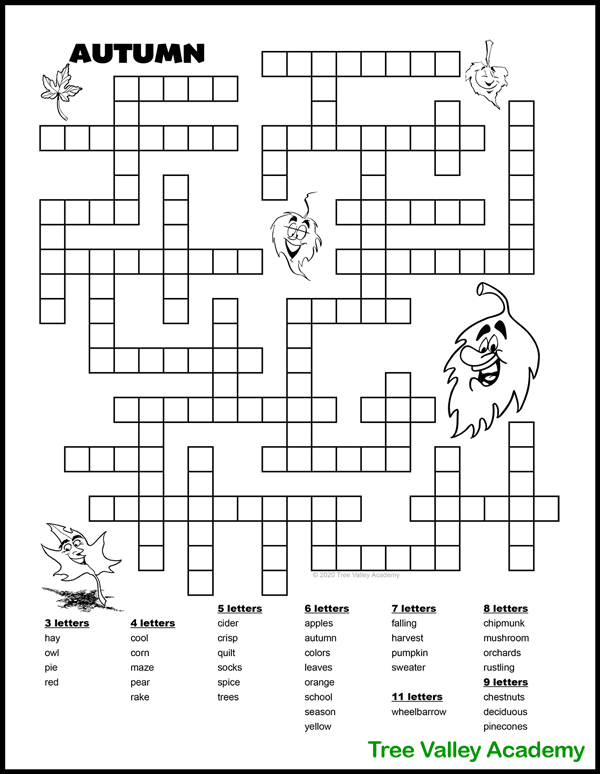 Free Printable Autumn / Fall Word Fill In Puzzles - Tree Valley ...