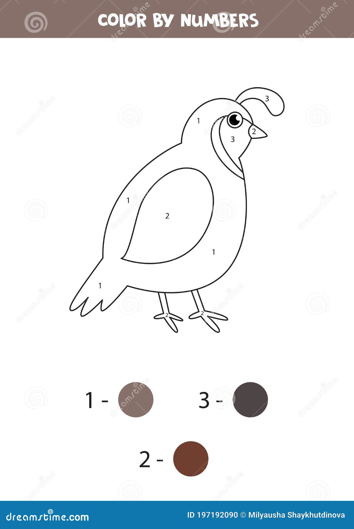 Coloring Cute Cartoon Quail by Numbers. Math Game. Stock Vector ...